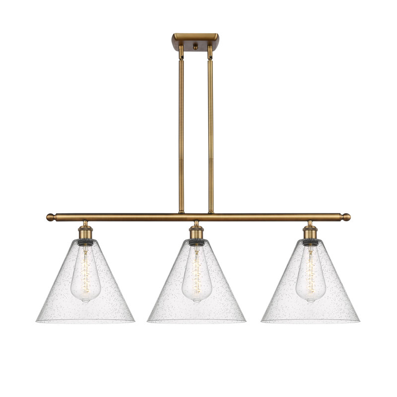 Luminaire suspendu linéaire à 3 lumières pour îlot de cuisine Angelissa, H 47,25 po x l 38,5 po x P 12 po, DEL, Laiton brossé