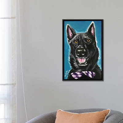 «Black German Shepherd With Bow Tie» par Hippie Hound Studios, impression sur toile tendue