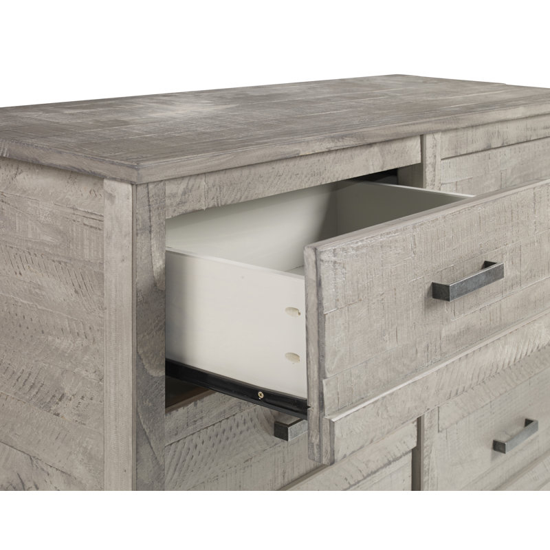 Commode à 6 tiroirs en bois massif avec pin séché au four 51 po Romney, Gris antique