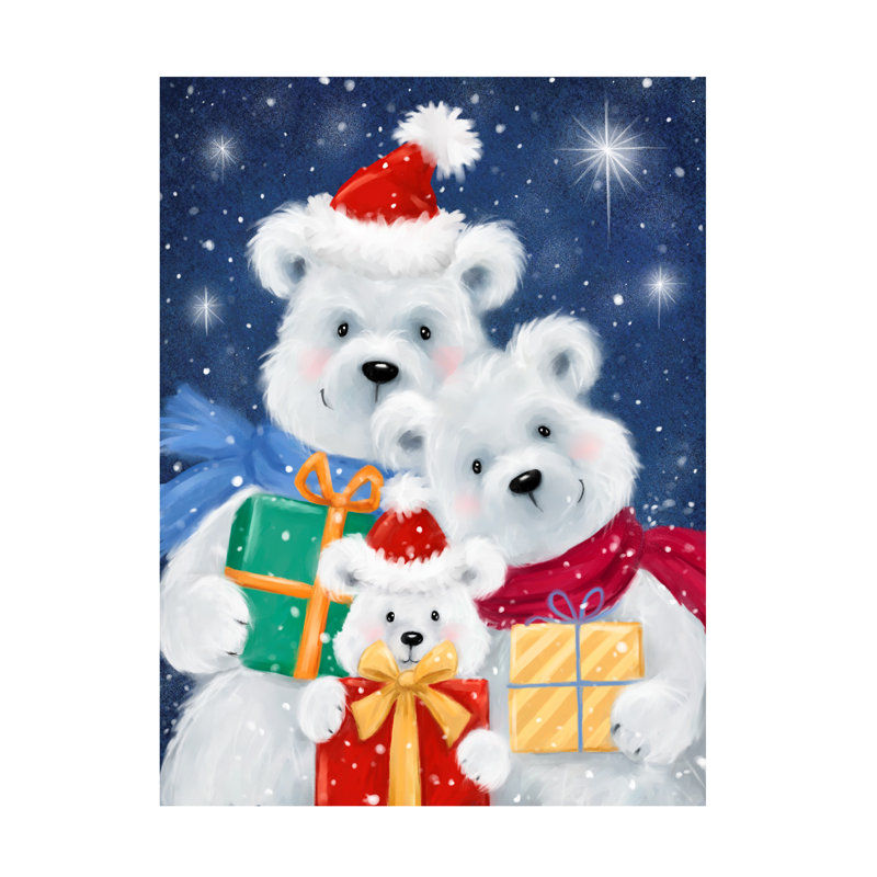 Art sur toile «Bachelor MAKikO, famille d'ours polaires avec cadeaux», H 18 po x l 24 po
