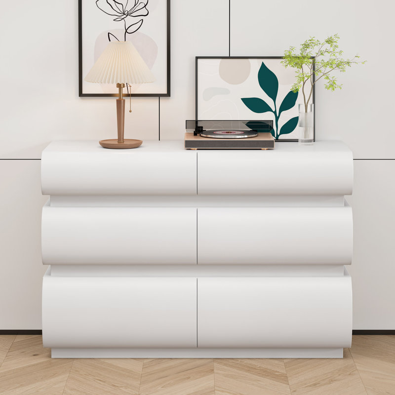 Modern 6 Drawer Dresser For Bedroom, White