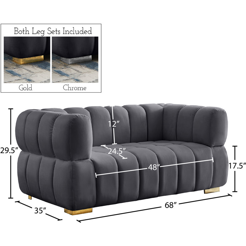 Tavarez Upholstered 68'' Loveseat, Grey Velvet