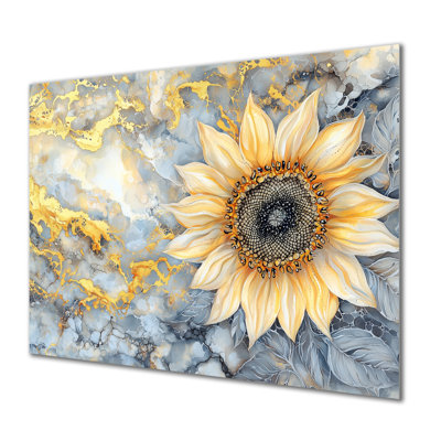 Éclat chatoyant d'un tournesol sur agate II - décor floral en métal, tournesol