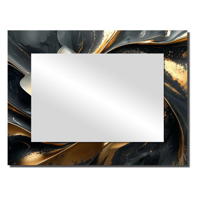 Golden River Of Dark Plumeria Blossom II - Miroir mural décoratif floral - imprimé sur métal