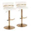 Tabouret réglable avec pivot en métal doré et similicuir blanc avec repose-pieds arrondi en T - ensemble de 2