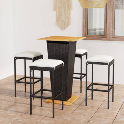 Renota 5 Piece Patio Bar Set with Cushions Poly Rattan