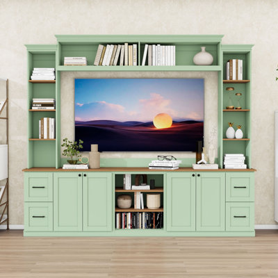 Meuble audio-vidéo avec 4 tiroirs, tablettes, armoires de rangement et portes