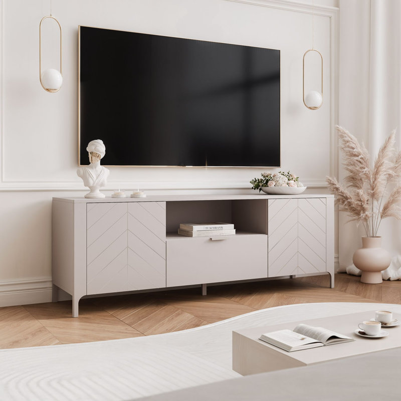Unfinished TV Stand for TVs up to 65" with Fireplace Included, Cashmere