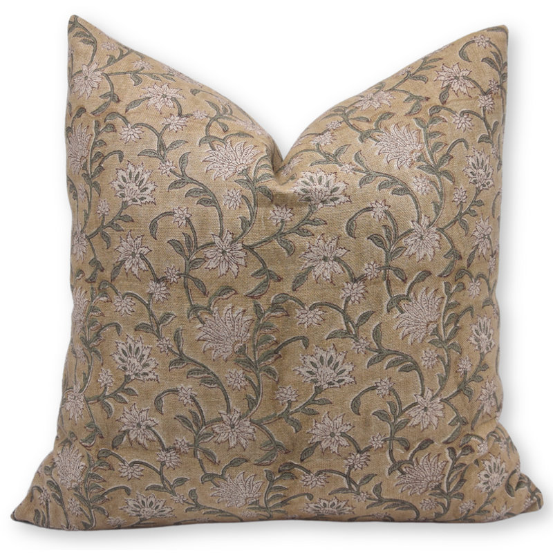 Linen Indoor/Outdoor Pillow Cover, 20" x 20", Brown/Green Floral 2