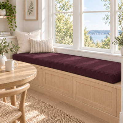 Coussin de banc d'extérieur personnalisé de 2,4 pouces d'épaisseur avec housse en lin synthétique, mousse haute résilience 75D, dessous antidérapant et passepoil simple
