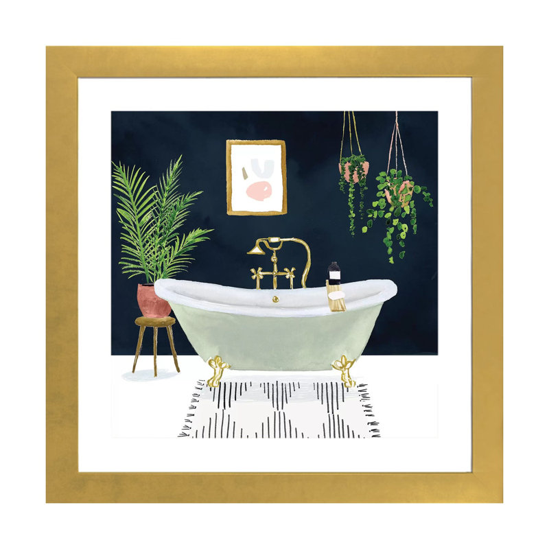 «Boho Bath I» par Victoria Borges - impression d'art graphique, H 24 po x l 24 po x p 1 po, Encadré en papier doré