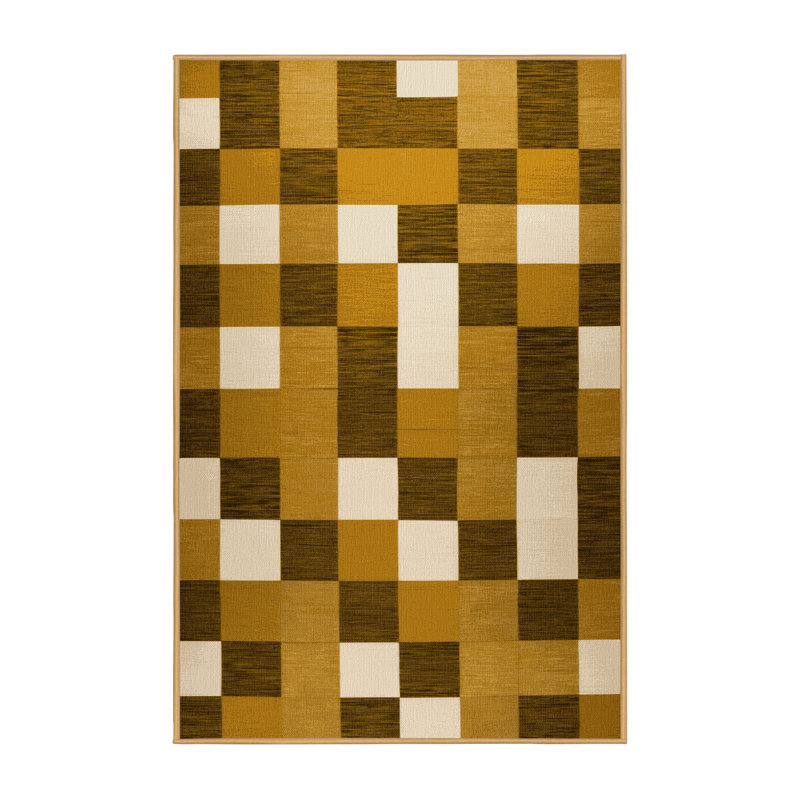 Tapis brun à carreaux lavable à la machine, Rectangulaire 7 pi x 10 pi