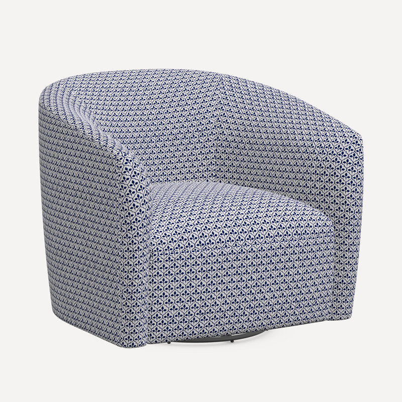 Amrit Swivel Chair, Jr Sadhil Blue Geometric Linen