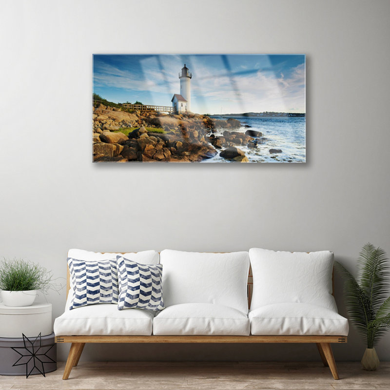 Landscape Lighthouse Stones Sea - No Frame Print on Glass