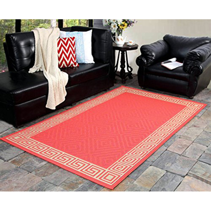 Tapis orange à motif géométrique d'intérieur et d'extérieur Crofton, Rectangle 6 pi 7 po x 9 pi 7 po