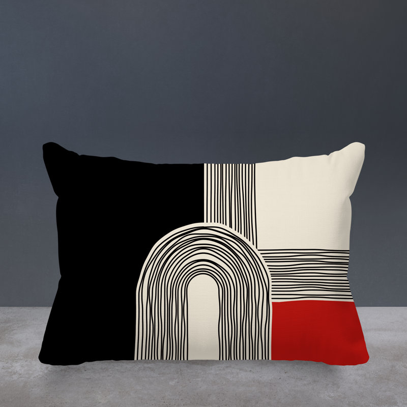 Housse et insert de coussin rectangulaire intérieur / extérieur Cassie, Rouge, H 14 po x l 20 po
