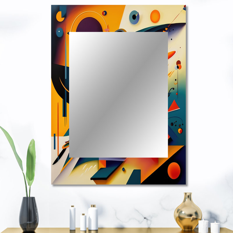 Multicolore géométrique orange formes II - miroir mural géométrique, miroir décoratif moderne, art imprimé en métal