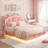 Floating Cloud Crown Velvet Bed with Headboard Storage, LED Light & Built-in Charging Outlet-365814531-365755970