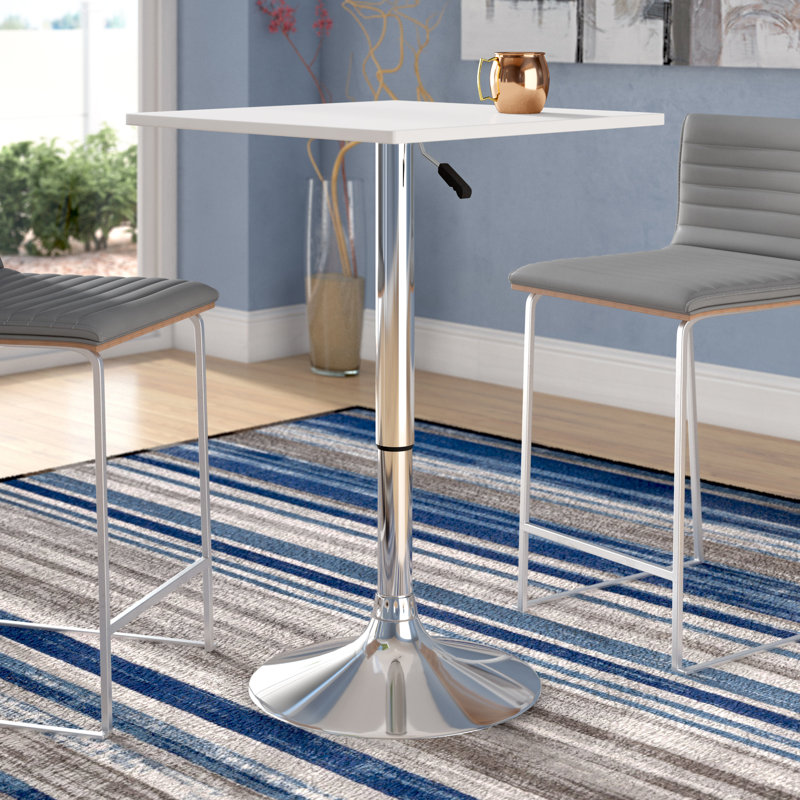 Anassi Square Metal Base Adjustable Dining Table, White, Silver