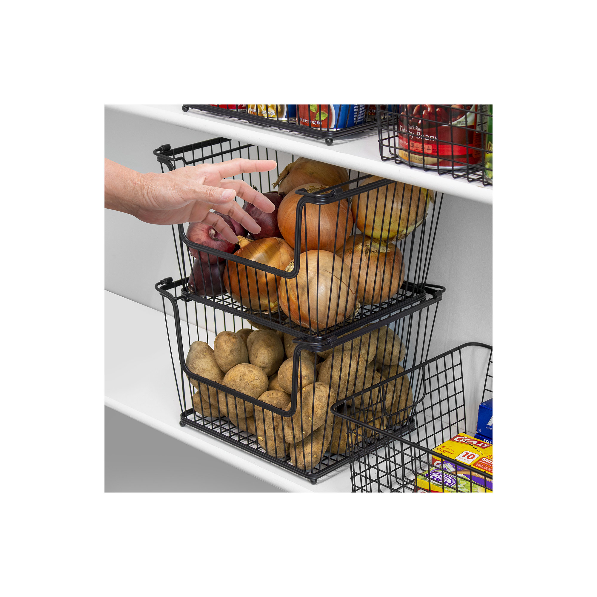 Sorbus MTL-BSKT6 6 Pack Stackable Metal Storage Basket with Handles in Silver, Black