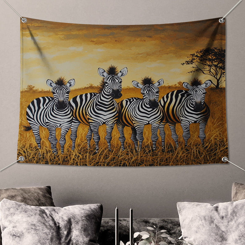 Tapisserie murale zèbre - Décoration murale animal, H 68 po x l 80 po avec 4 œillets