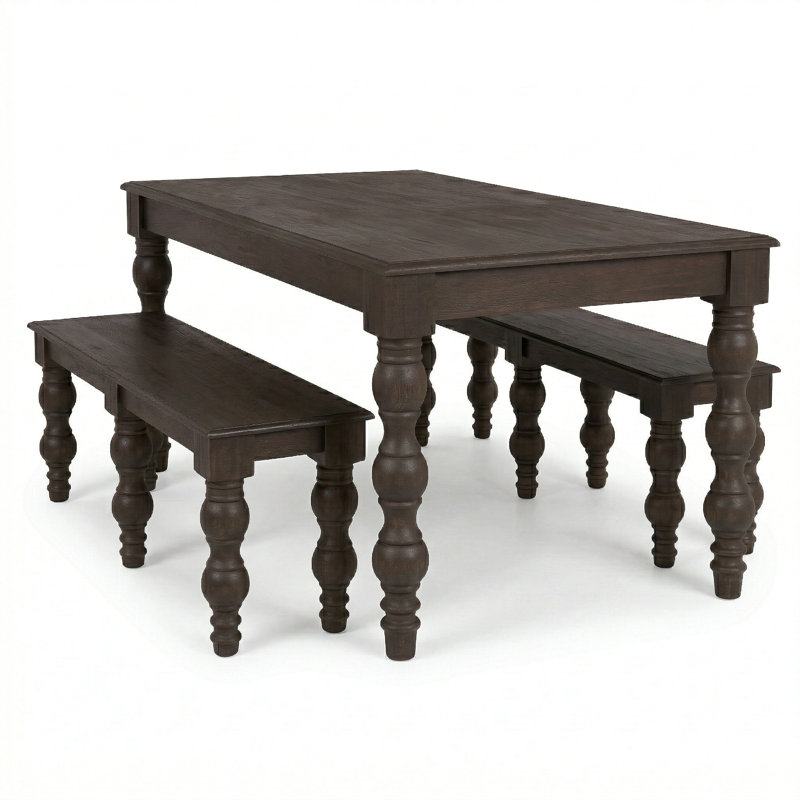 Braydan 3 Piece Solid Wood 84" Dining Set, Coffee Brown