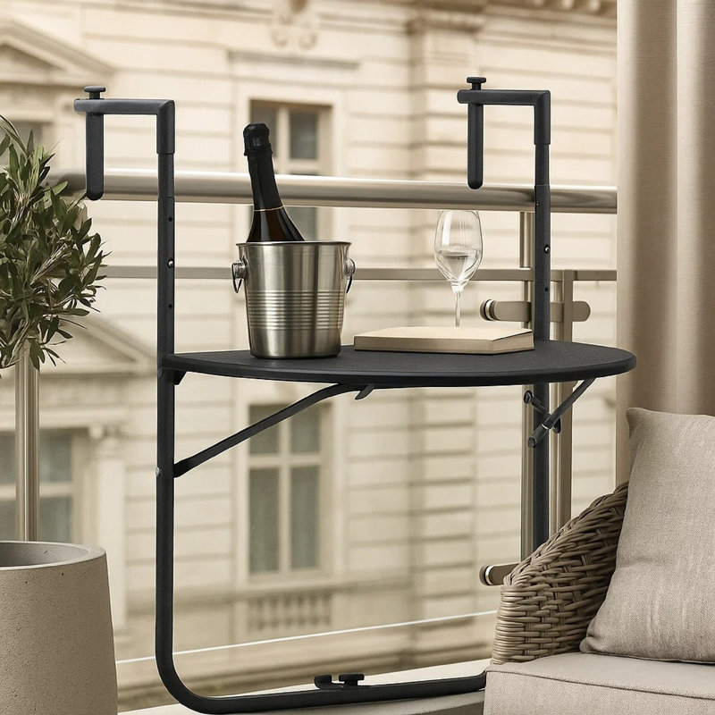 Table de balcon pliante Ruby, rotin poly, cadre brun mat, Brun