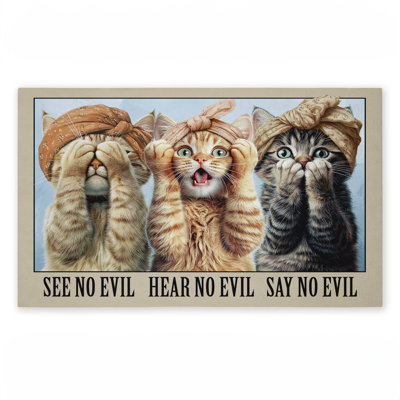 Tapis de porte extérieur See See Evil Cats Trio, par Jim Baldwin, 18 po x 30 po