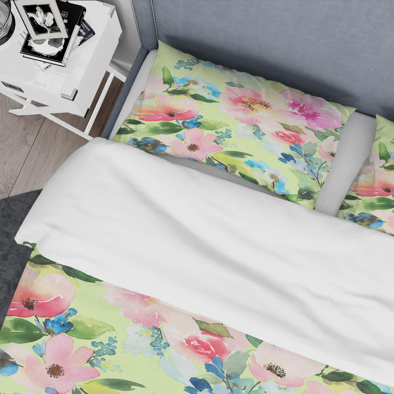 Ensemble de housse de couette mid-century floral botanique, Housse simple + 1 taie décorative