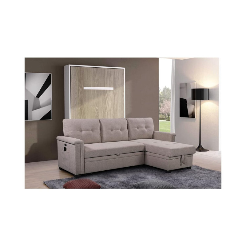 Canapé-lit modulaire réversible Latitude Run® Asian, Lin gris pâle