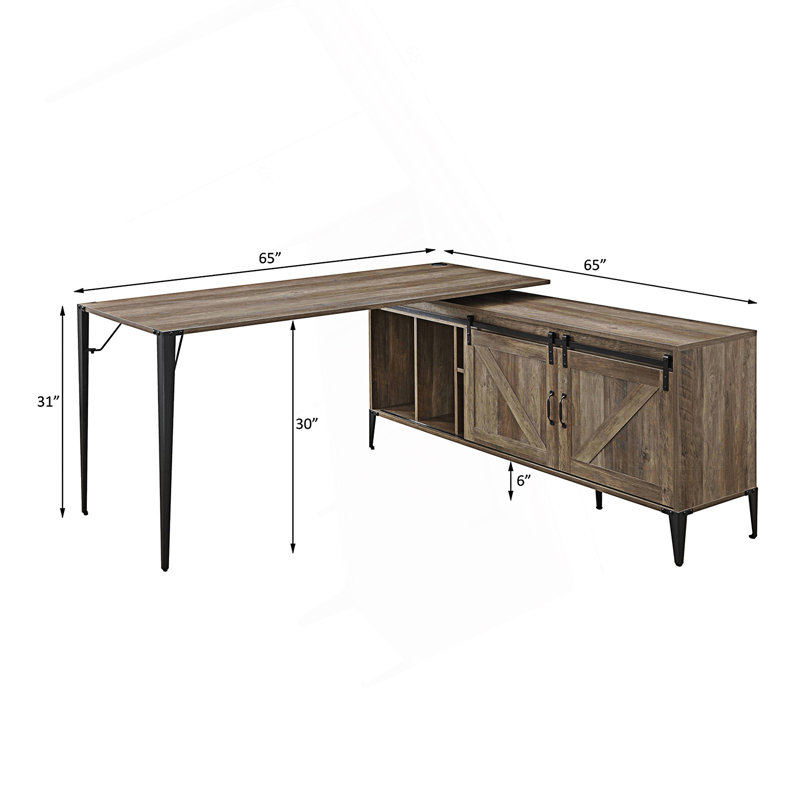 Bureau d'écriture en L avec armoire, Chêne rustique / Noir