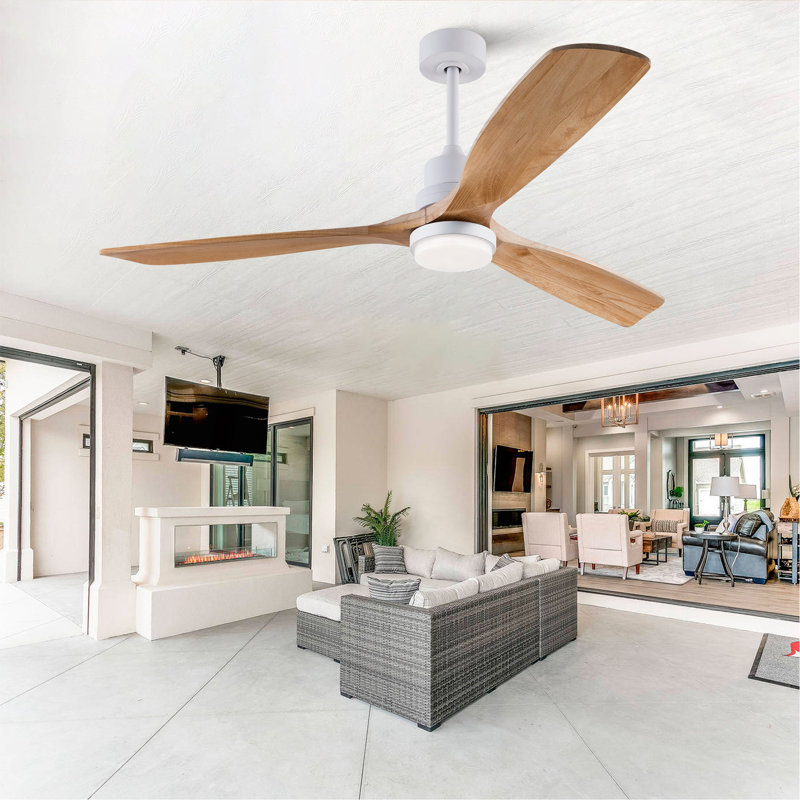 Ventilateur de plafond moderne 60 po avec 3 lumières à DEL à intensité variable et 3 lumières à DEL, Naturel / naturel