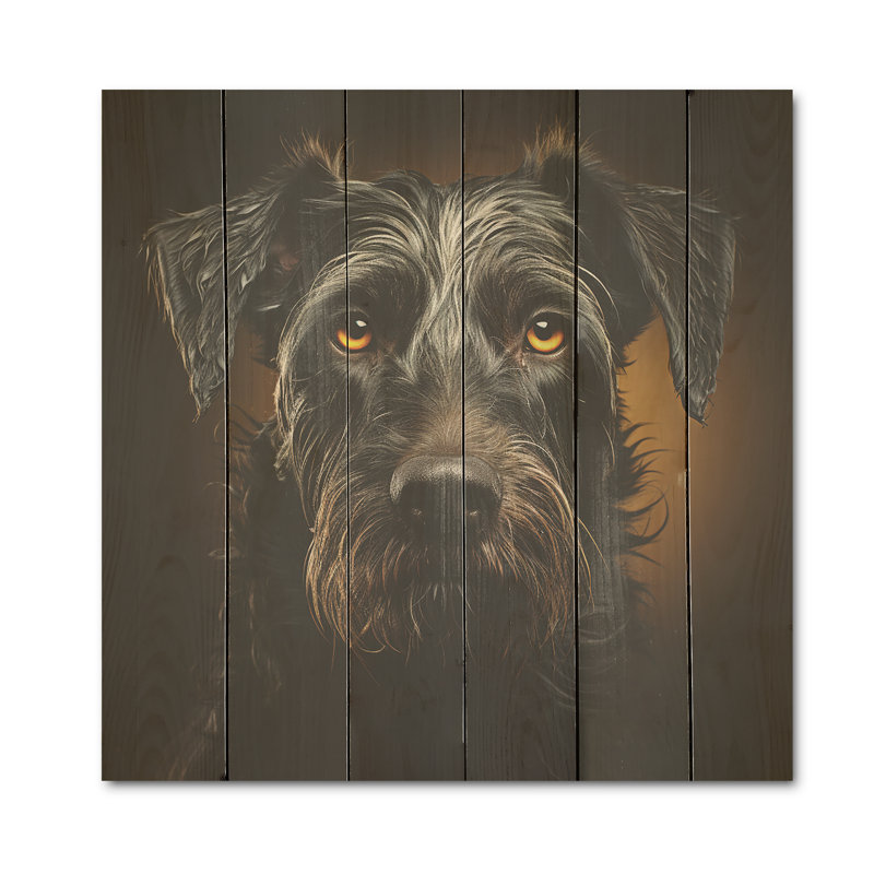 Portrait Schnauzer Sophistication I - chien, art mural sur bois de pin naturel, H 36 po x l 36 po