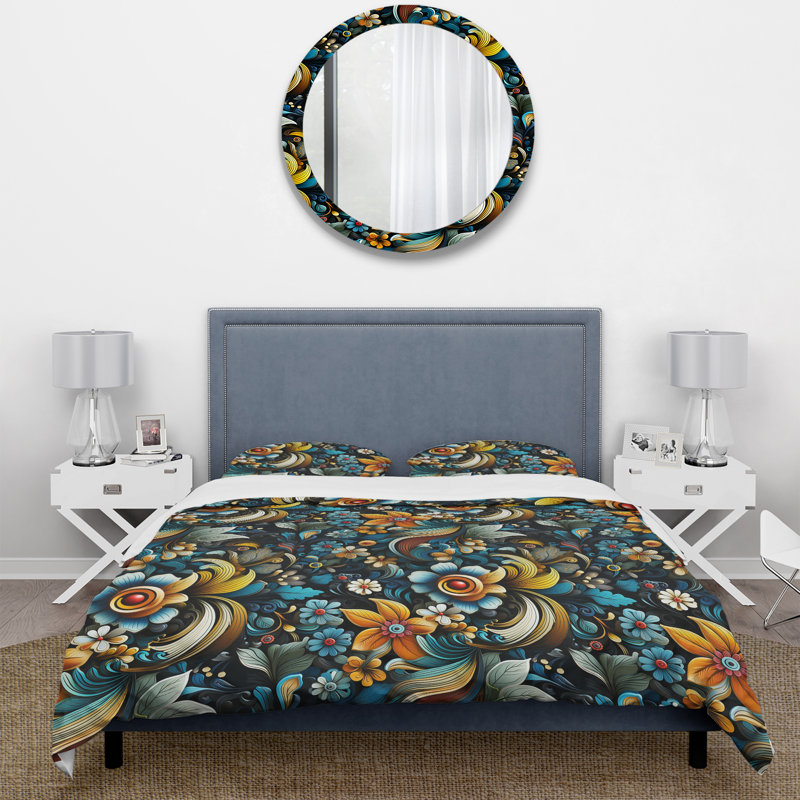 Literie Yellow And Blue Timeless Garden Flowers, Housse de couette simple + 1 taie décorative stan