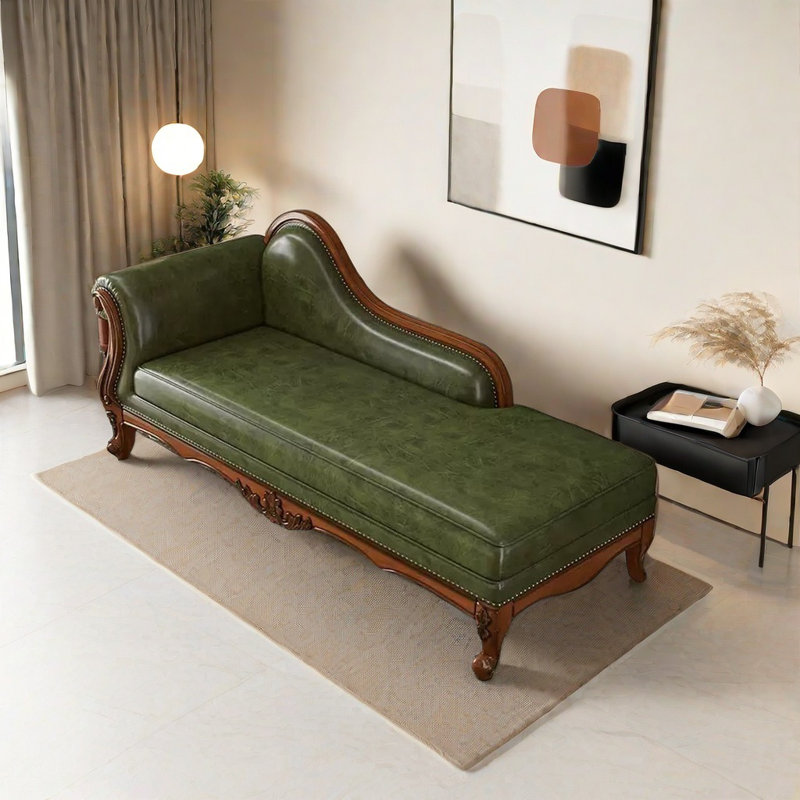Chaise Longue - Artificial Leather & Solid Wood, Green