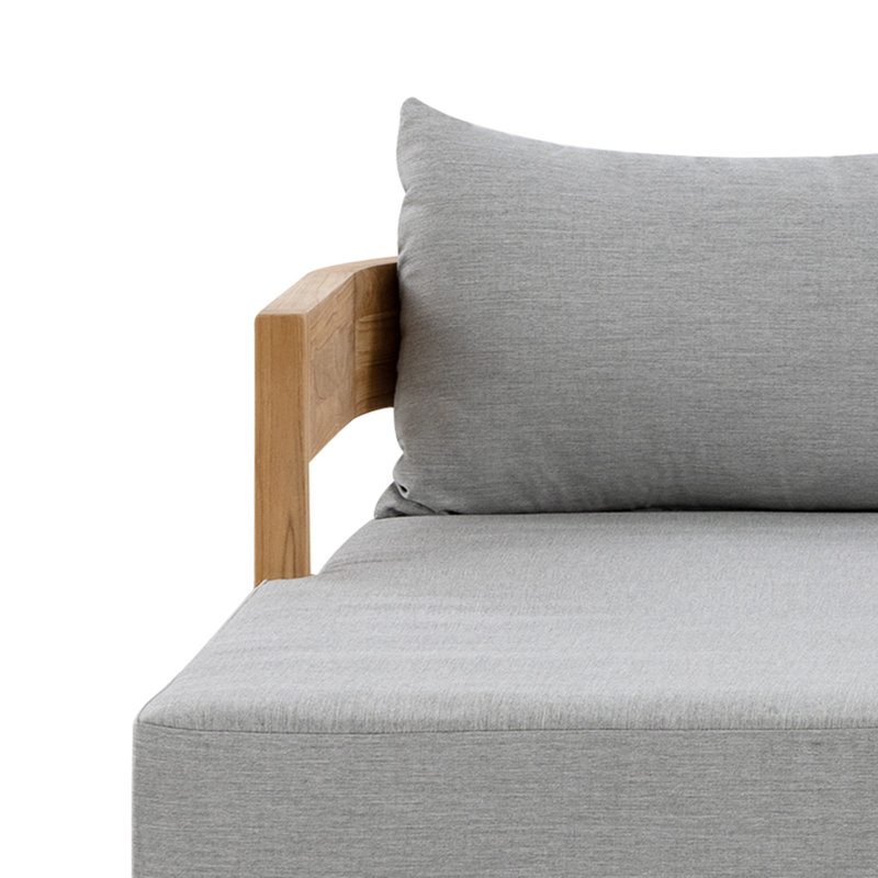 Canapé modulaire d'extérieur 2 pièces Everlee, toile Sunbrella granit et teck naturel FSC