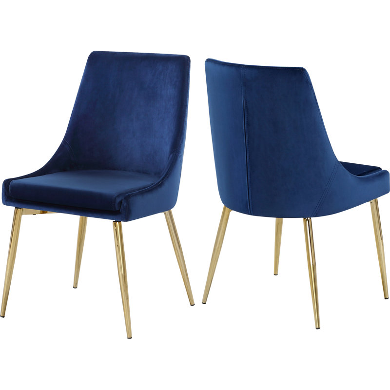 Karina Velvet Upholstered Dining Chair, Gold, Navy Velvet