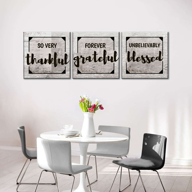 «Thankful Grateful Blessed II», 3 pièces, H 15 po x l 47 po x P 1,25 po