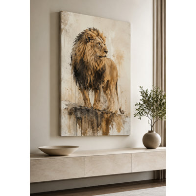 Grand lion majestueux, reproduction d'art sur toile 24 x 36 pouces, décor de faune moderne avec aquarelle de lion, nature salon bureau chambre à coucher - prêt à accrocher