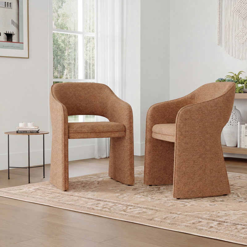 Chaise d'appoint rembourrée en lin avec accoudoirs, Orange