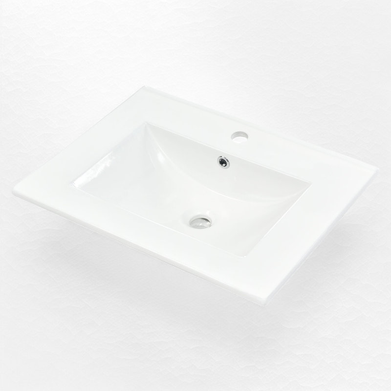 Comptoir de meuble-lavabo simple 24 po blanc avec lavabo et trou de robinet simple