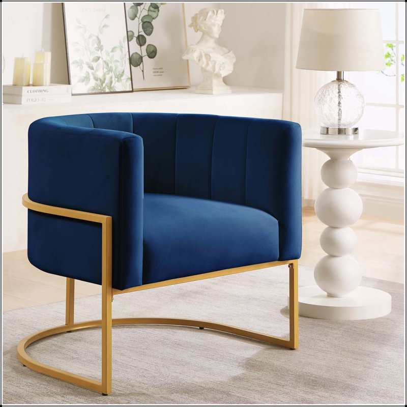 Chaise confortable en velours Mid-Century avec support en métal robuste pour diverses pièces, Marine