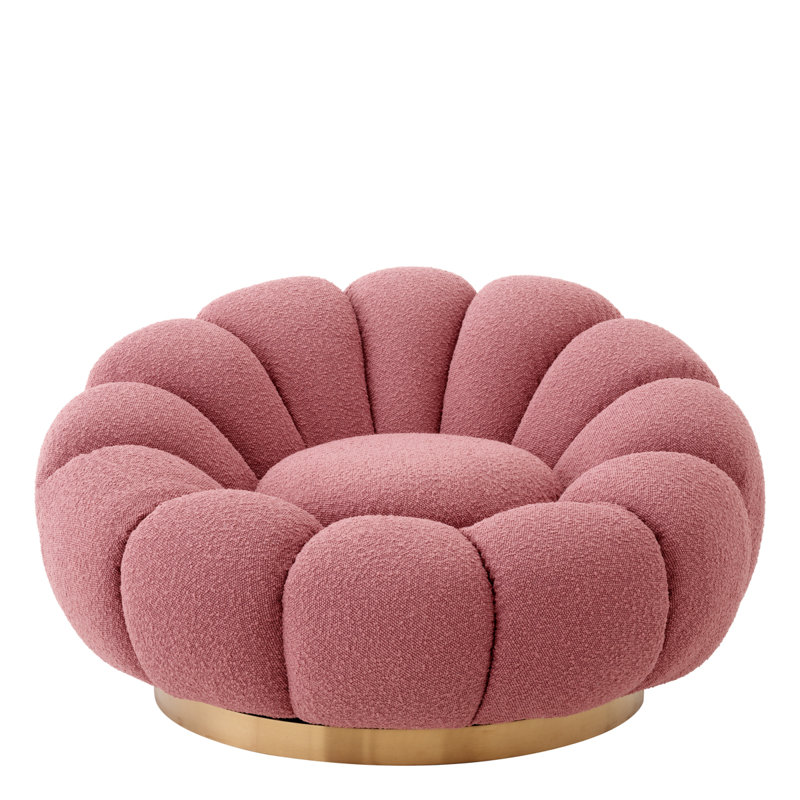 Mello Swivel Lounge Chair, Bouclé Rose Polyester Blend