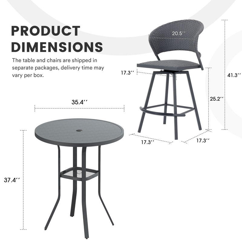 Rosebach 5 Pieces Wicker Bar Set with Stools, Grey/Grey