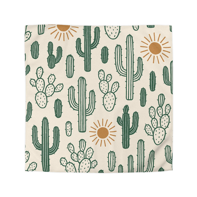 Microfiber Duvet Cover Boho Style, Design 17, Queen Duvet Cover, Green/Yellow/Cream