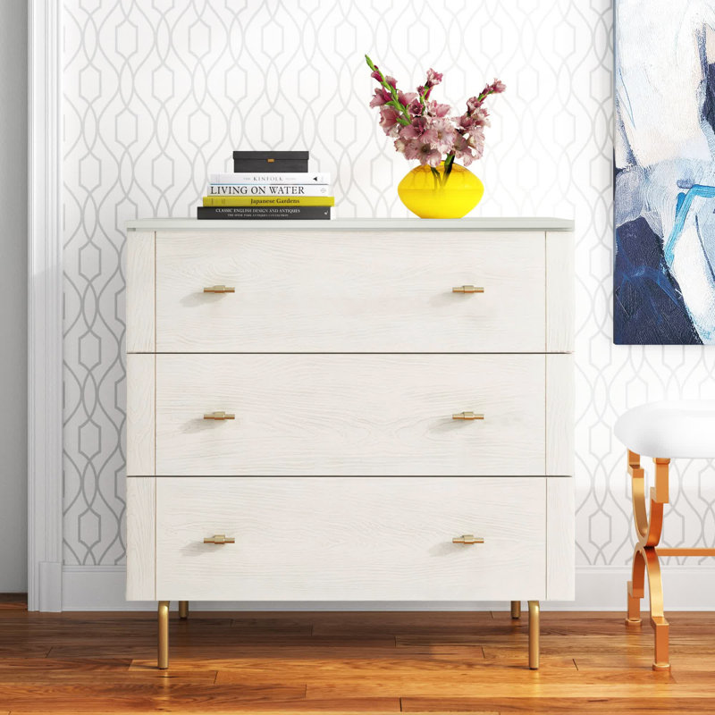 Bartelt 36'' W 3 - Drawer Dresser, Gray/White Washed