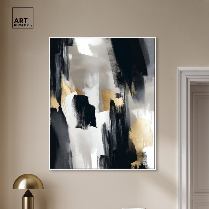Large Black and White Abstract Canvas Print with White Frame