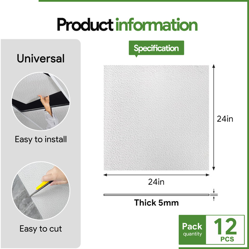 23.75'' L x 23.75'' W Smooth Drop-In Ceiling Tile