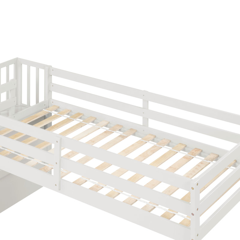Lit mezzanine, cadre de lit de chambre à coucher avec escalier, Blanc