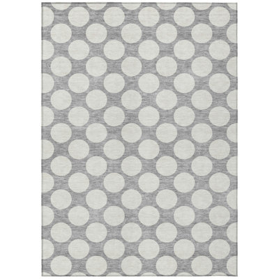 HomeRoots 5' X 8' Gray And Silver Polka Dot Washable Indoor Outdoor Area Rug